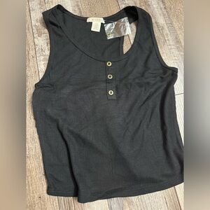 Bozzolo Black Waffle Knit Crop Top with Buttons – Women’s Tank